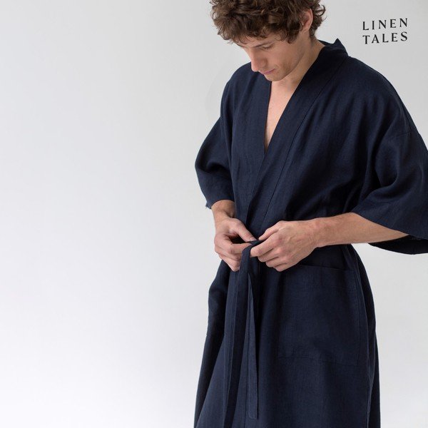 Sötétkék len fürdőköpeny S/M Summer – Linen Tales-image-1