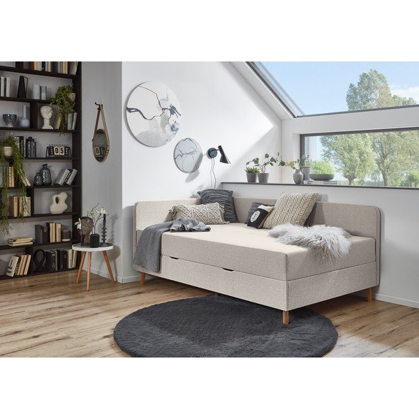 Bézs kárpitozott egyszemélyes ágy tárolóhellyel 90x200 cm Cabana – Meise Möbel-image-1
