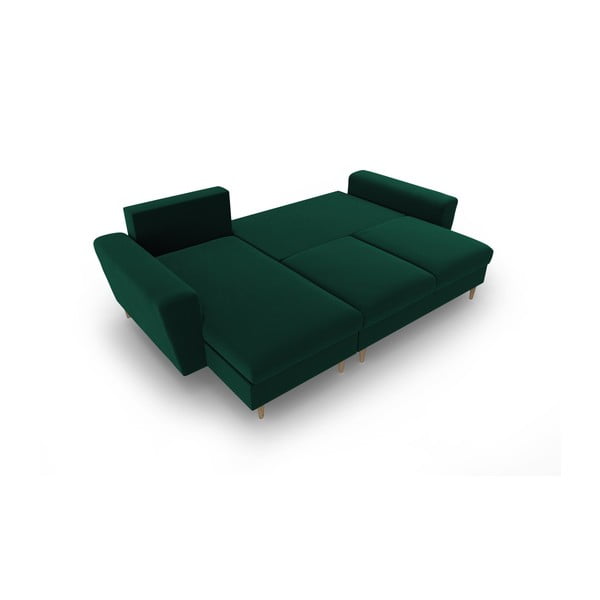 Zöld bársony kinyitható tárolóhelyes sarokkanapé Kyoto – Cosmopolitan Design-image-2