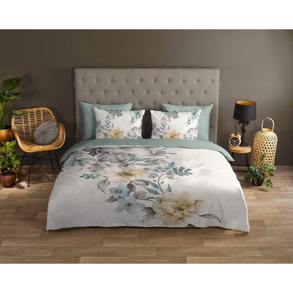 Zöld-krémszínű egyszemélyes-hosszabbított pamut ágyneműhuzat 140x220 cm Celina – Good Morning-image-1