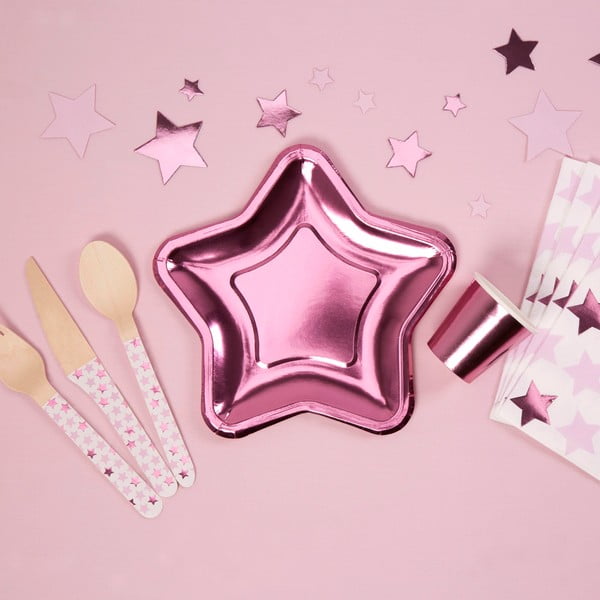 Foil Star Pink 8 darabos csillag alakú, kisméretű papírtányér szett - Neviti