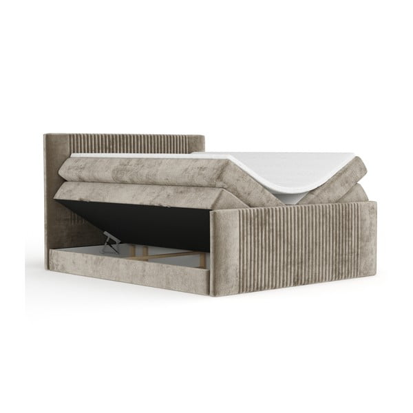 Világosbarna ágyneműtartós boxspring ágy 180x200 cm Bergamo – Maison de Rêve-image-2
