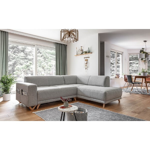 Világosszürke kinyitható-tárolóhelyes sarokkanapé (jobb oldali-L alakú) Classy Sophie – Miuform-image-3