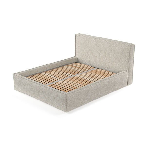 Világosszürke kárpitozott ágyneműtartós franciaágy ágyráccsal 160x200 cm Lounge L – Maison de Rêve-image-3