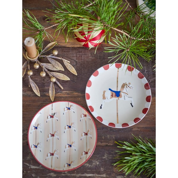 Krémszínű agyagkerámia desszertes tányér készlet karácsonyi mintával, 2 db-os,  ø 16 cm Merry-go-round – Bloomingville-image-1