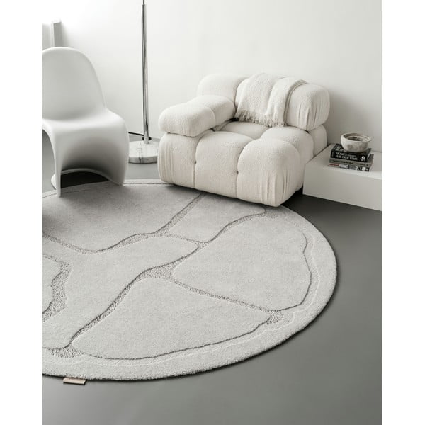 Világosszürke gyapjú kerek szőnyeg ø 120 cm Morphic Organica – Agnella-image-2