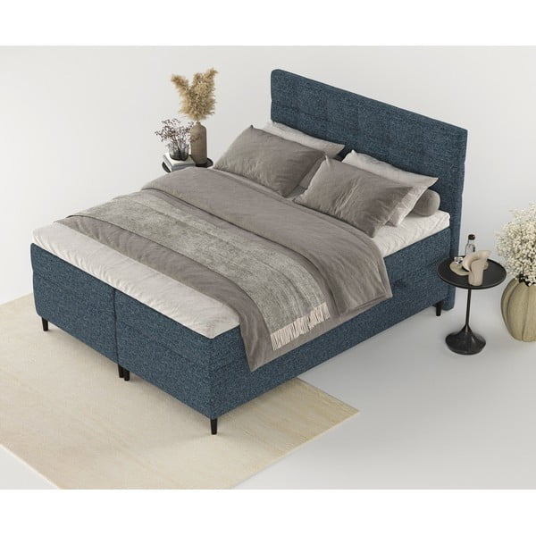 Sötétkék ágyneműtartós boxspring ágy 180x200 cm Urbaneo – Maison de Rêve-image-3