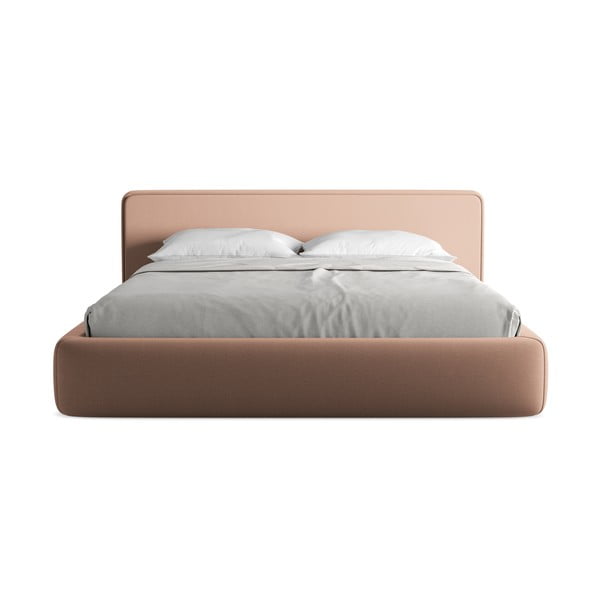 Világos rózsaszín kárpitozott ágyneműtartós franciaágy ágyráccsal 180x200 cm Kiana – Makamii-image-4