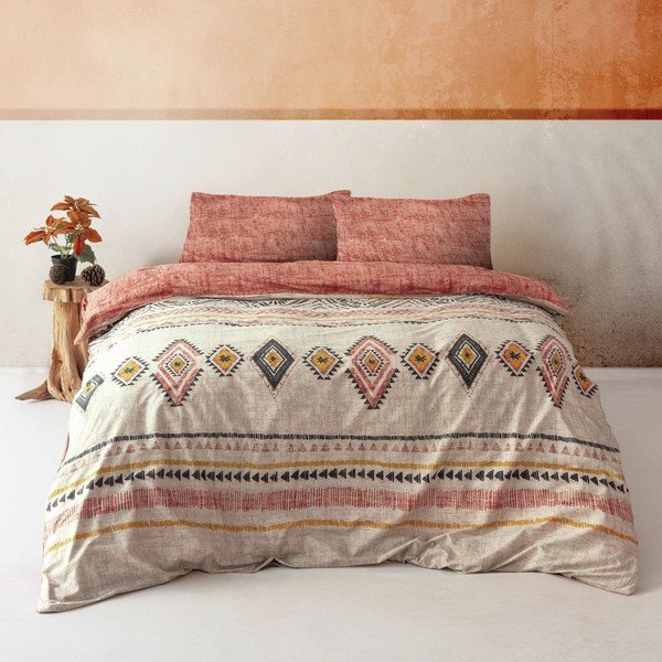 Téglavörös-bézs egyszemélyes pamut ágyneműhuzat 140x200 cm Felix – Mijolnir