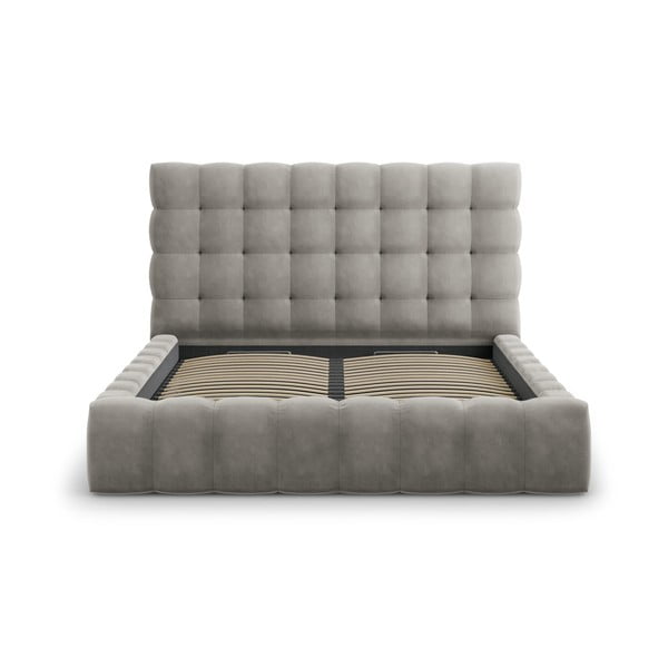 Világosszürke kárpitozott franciaágy tárolóhellyel, ágyráccsal 180x200 cm Bali – Cosmopolitan Design-image-2