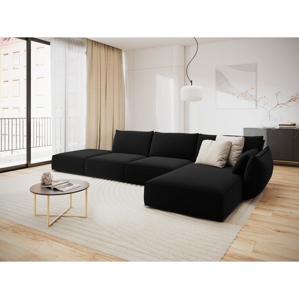 Fekete bársony sarokkanapé (jobb oldali-heverő résszel) Vanda – Mazzini Sofas-image-1