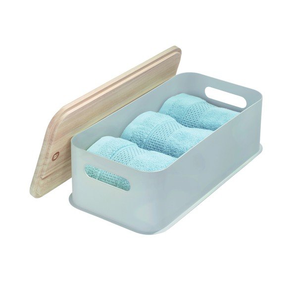 Eco Handled szürke tárolódoboz paulownia fa fedéllel, 21,3 x 43 cm - iDesign-image-3