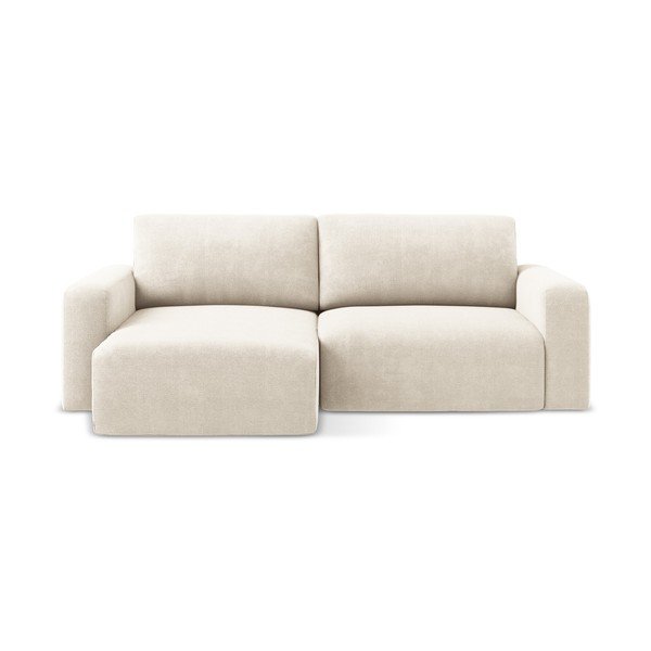 Krémszínű zsenília kinyitható-tárolóhelyes sarokkanapé (bal oldali-heverő résszel) Kona – Makamii