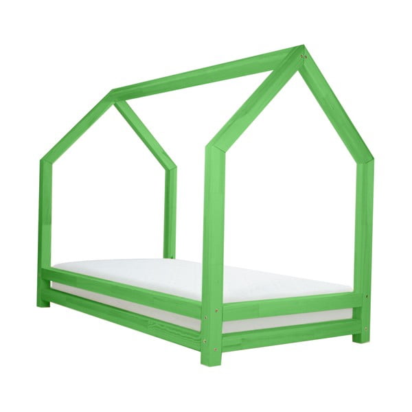 Funny zöld egyszemélyes ágy, borovi fenyőből, 80 x 160 cm - Benlemi