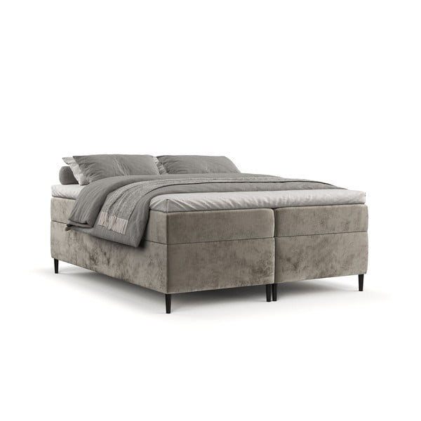 Világosbarna ágyneműtartós boxspring ágy 200x200 cm Araya – Maison de Rêve-image-2