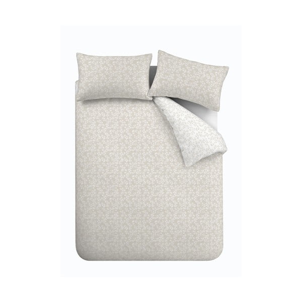 Fehér-bézs kétszemélyes pamut ágyneműhuzat 200x200 cm Shadow Leaves – Bianca