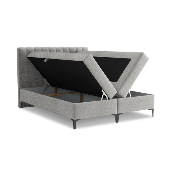 Világosszürke ágyneműtartós boxspring ágy 140x200 cm Puhala – Makamii-image-1