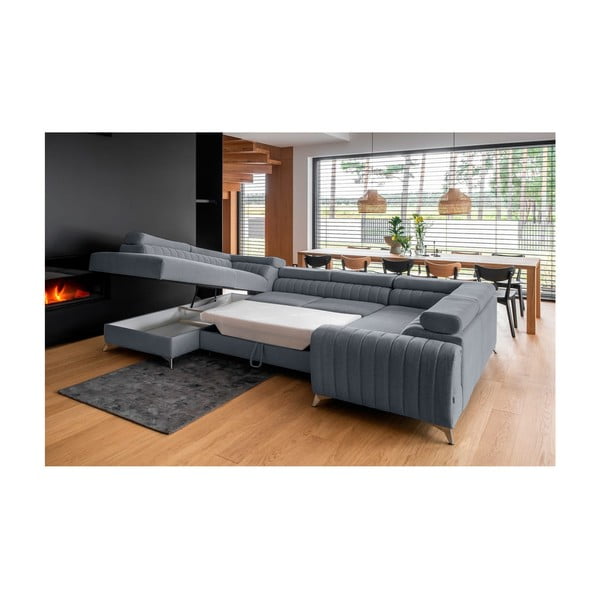 Kék kinyitható-tárolóhelyes sarokkanapé (bal oldali-U alakú) Louis – ELTAP-image-4