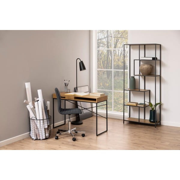 Fekete-natúr színű könyvespolc tölgyfa dekorral 77x185 cm Seaford – Actona-image-4