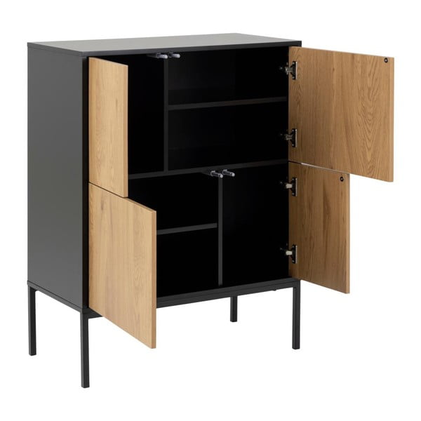 Fekete-natúr színű magas komód tölgyfa dekorral 80x103 cm Seaford – Actona-image-3