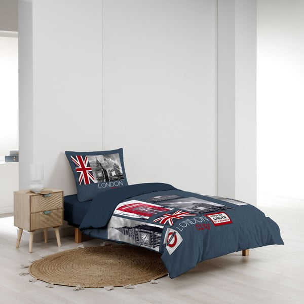 Sötétkék egyszemélyes pamut ágyneműhuzat 140x200 cm City London – douceur d'intérieur-image-2