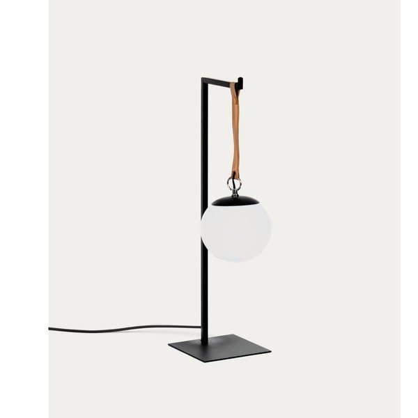 Fekete fém asztali lámpa műanyag búrával (magasság 60 cm) Monteiro – Kave Home-image-3