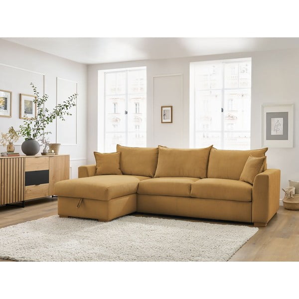 Sárga kordbársony kinyitható sarokkanapé (variálható) Augustin – Bobochic Paris-image-1