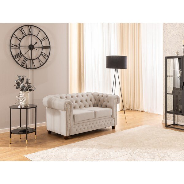 Bézs bársony kinyitható kanapé 148 cm York Blik – Ropez-image-4