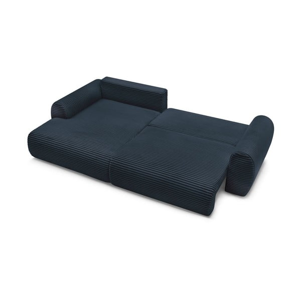 Sötétkék kordbársony kinyitható sarokkanapé (bal oldali) Lucien – Bobochic Paris-image-4