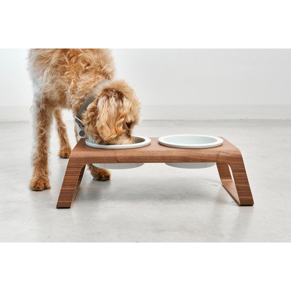 Tálka szett állvánnyal kutyáknak Desco Walnut M – MiaCara-image-1