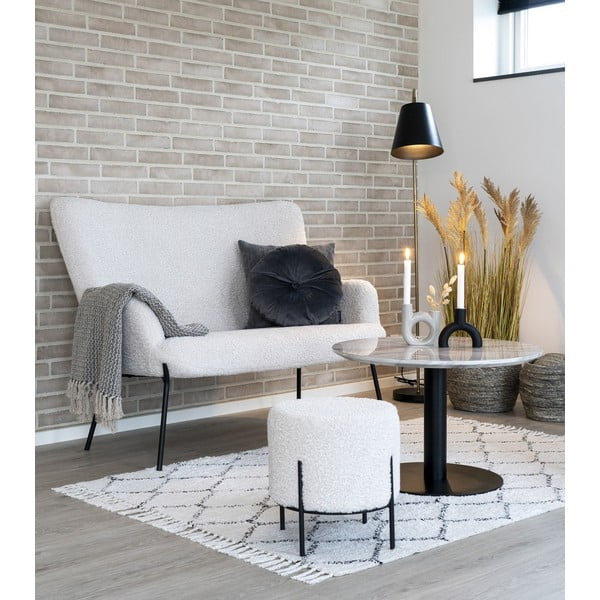 Fehér-fekete kerek dohányzóasztal márvány dekoros asztallappal 70x70 cm Bolzano – House Nordic-image-1