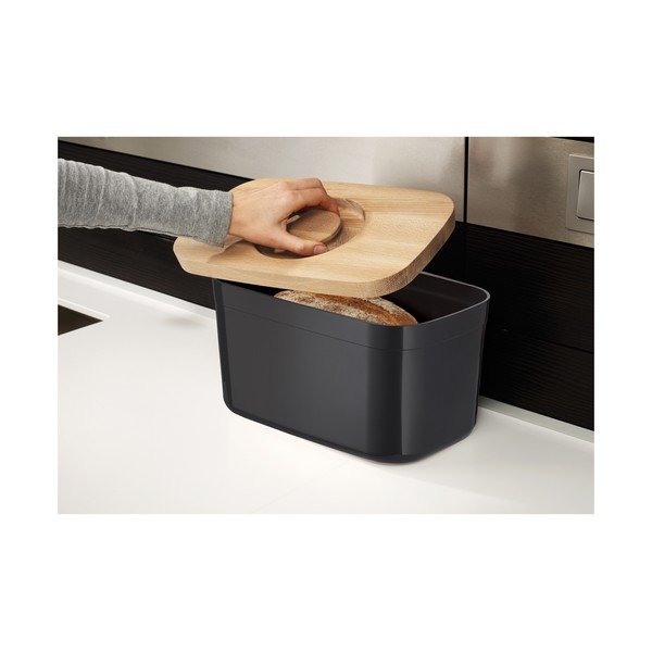 Bin fekete kenyértartó, fa tetővel - Joseph Joseph-image-1