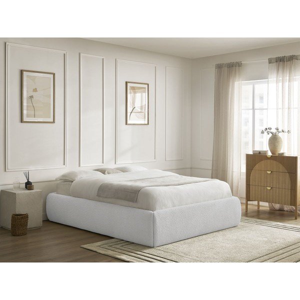 Világosszürke kárpitozott ágyneműtartós franciaágy ágyráccsal, ágytámla nélkül 180x200 cm Inera – Bobochic Paris-image-1