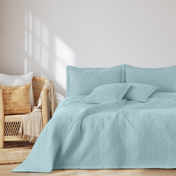 Világoskék mikroszálas steppelt ágytakaró 220x240 cm Ophelia – Restilo-image-3