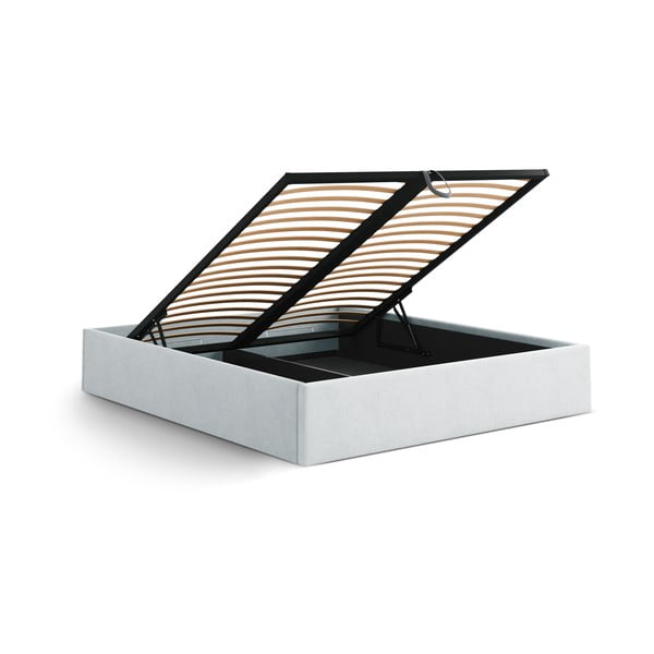 Világosszürke kárpitozott ágyneműtartós-ágytámla nélkül franciaágy ágyráccsal 200x200 cm Susan – Micadoni -image-3