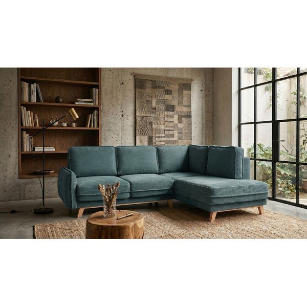 Türkiz kordbársony kinyitható sarokkanapé (jobb oldali) Tori – Bonami Selection-image-1