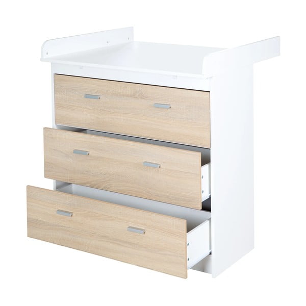 Fehér-natúr színű magas gyerek komód pelenkázó feltéttel tölgyfa dekorral 89x98 cm Gabriella – Roba-image-3