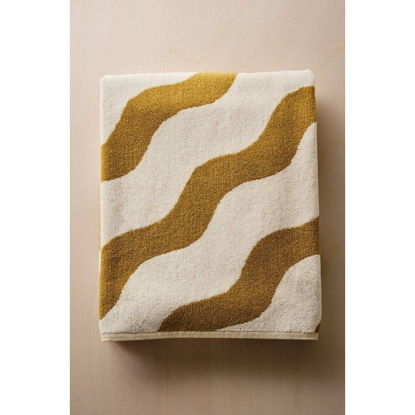 Sárga-krémszínű pamut fürdőlepedő 90x150 cm Waves – Jotex-image-3