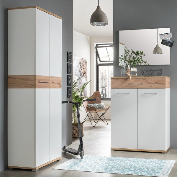 Fehér-natúr színű fiókos cipőtartó tölgyfa dekorral Topix – Germania-image-4