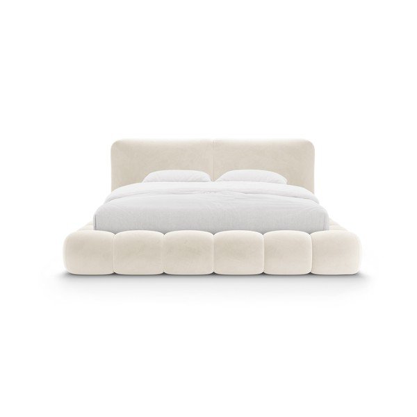 Elefántcsont színű kárpitozott ágyneműtartós franciaágy ágyráccsal 180x200 cm Solange – Micadoni -image-4