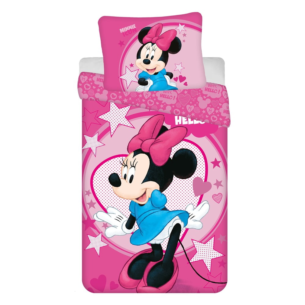 Rózsaszín egyszemélyes mikroszálas gyerek ágyneműhuzat 140x200 cm Minnie "Hello" – Jerry Fabrics
