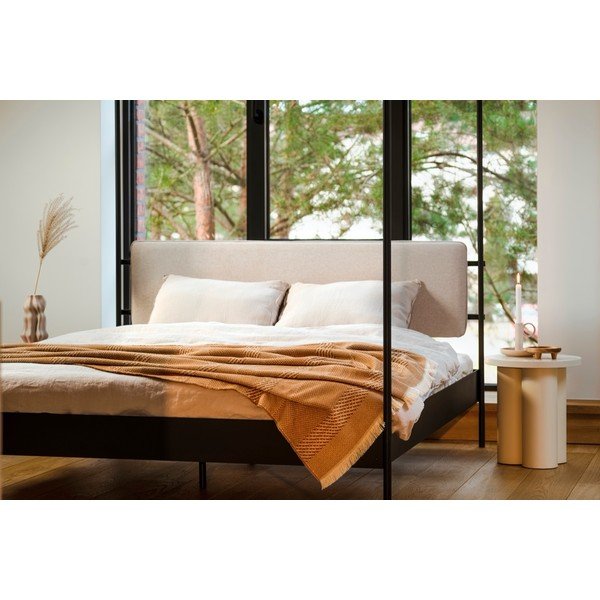 Fekete-bézs acél kárpitozott baldachinos franciaágy ágyráccsal 200x200 cm Eton – noo.ma-image-2