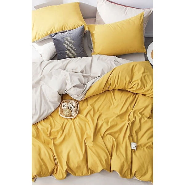 Sárga-krémszínű kétszemélyes-hosszabbított pamut ágyneműhuzat lepedővel 200x220 cm – Mila Home-image-3