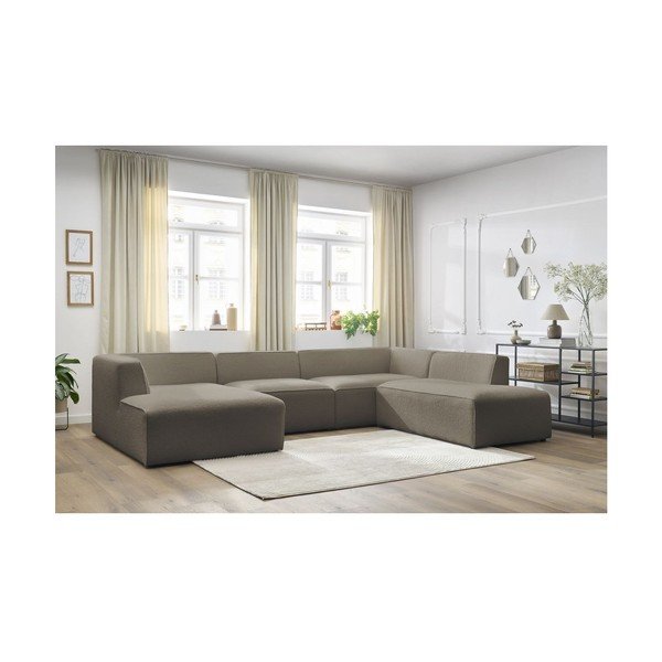 Barna buklé moduláris sarokkanapé (jobb oldali-U alakú) Megeve – Bobochic Paris-image-3