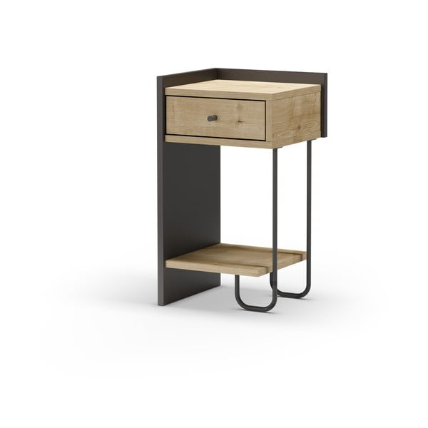 Fekete-natúr színű éjjeliszekrény tölgyfa dekorral Mercure – Marckeric-image-3