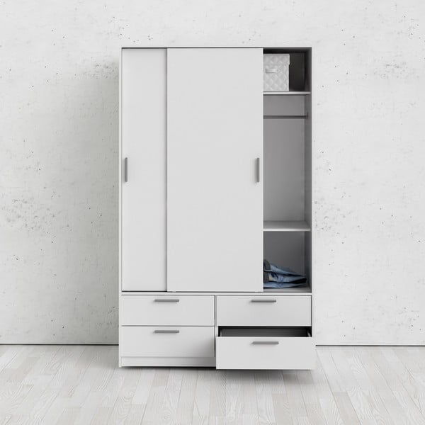 Fehér ruhásszekrény tolóajtóval 121x200 cm Line – Tvilum-image-1