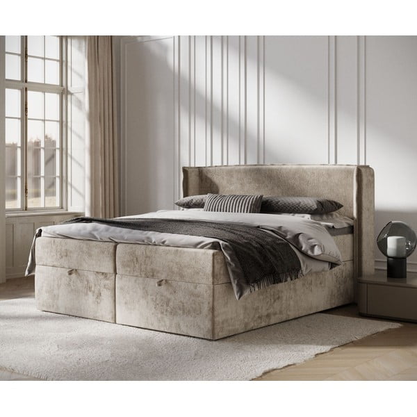 Bézs ágyneműtartós boxspring ágy 160x200 cm Passion – Maison de Rêve-image-1