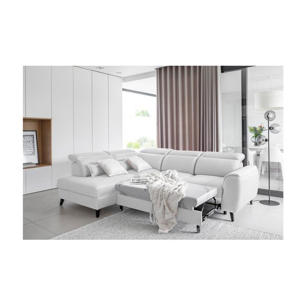 Fehér bársony kinyitható-tárolóhelyes sarokkanapé (bal oldali-L alakú) Noble – ELTAP-image-4