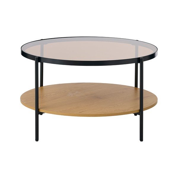 Natúr színű kerek dohányzóasztal üveg asztallappal ø 84 cm Hassel – Unique Furniture-image-2