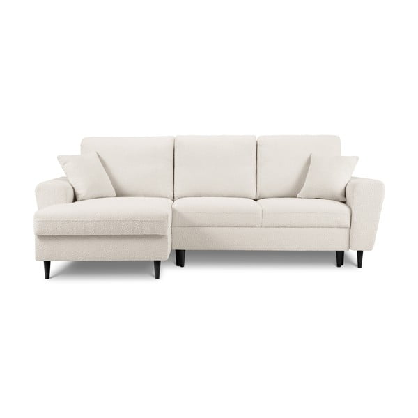 Bézs buklé kinyitható tárolóhelyes sarokkanapé (bal oldali-heverő résszel) Kyoto – Cosmopolitan Design